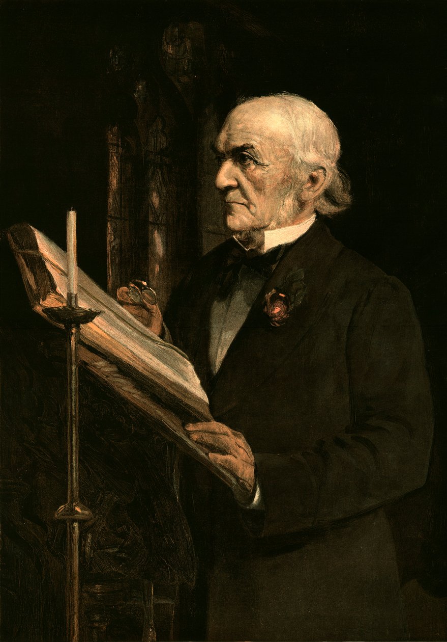 Herra Gladstone lukee oppituntia Hawardenin kirkossa, 1890-luku tekijältä Unbekannt