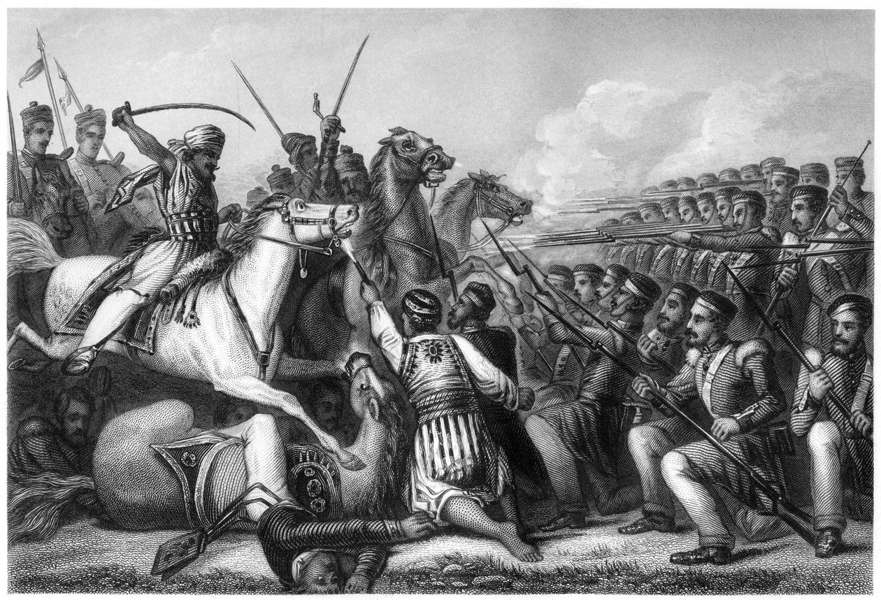 Kapinan ratsuväki hyökkää jalkaväen aukiolle Cawnporen taistelussa, 1857, c1860 tekijältä Unbekannt