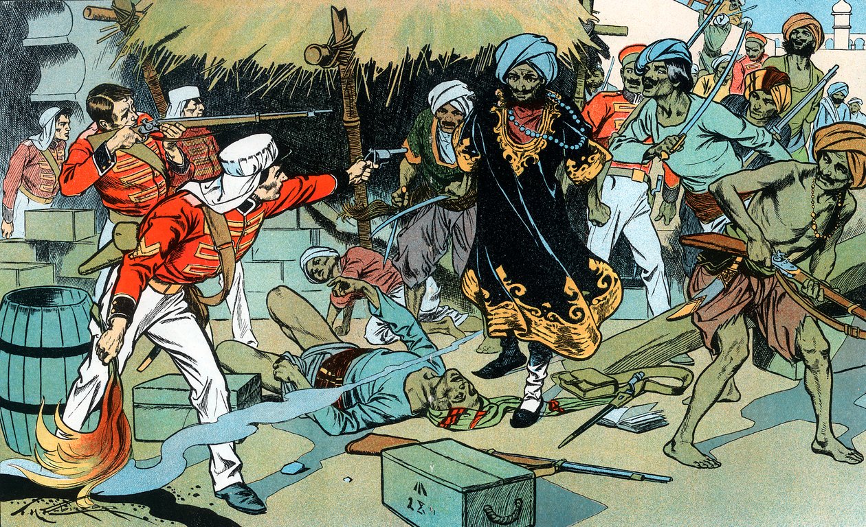 Kapinat hyökkäävät lehtiä vastaan Delhissä, Intian kapina, 11. toukokuuta 1857 c1900 tekijältä Unbekannt