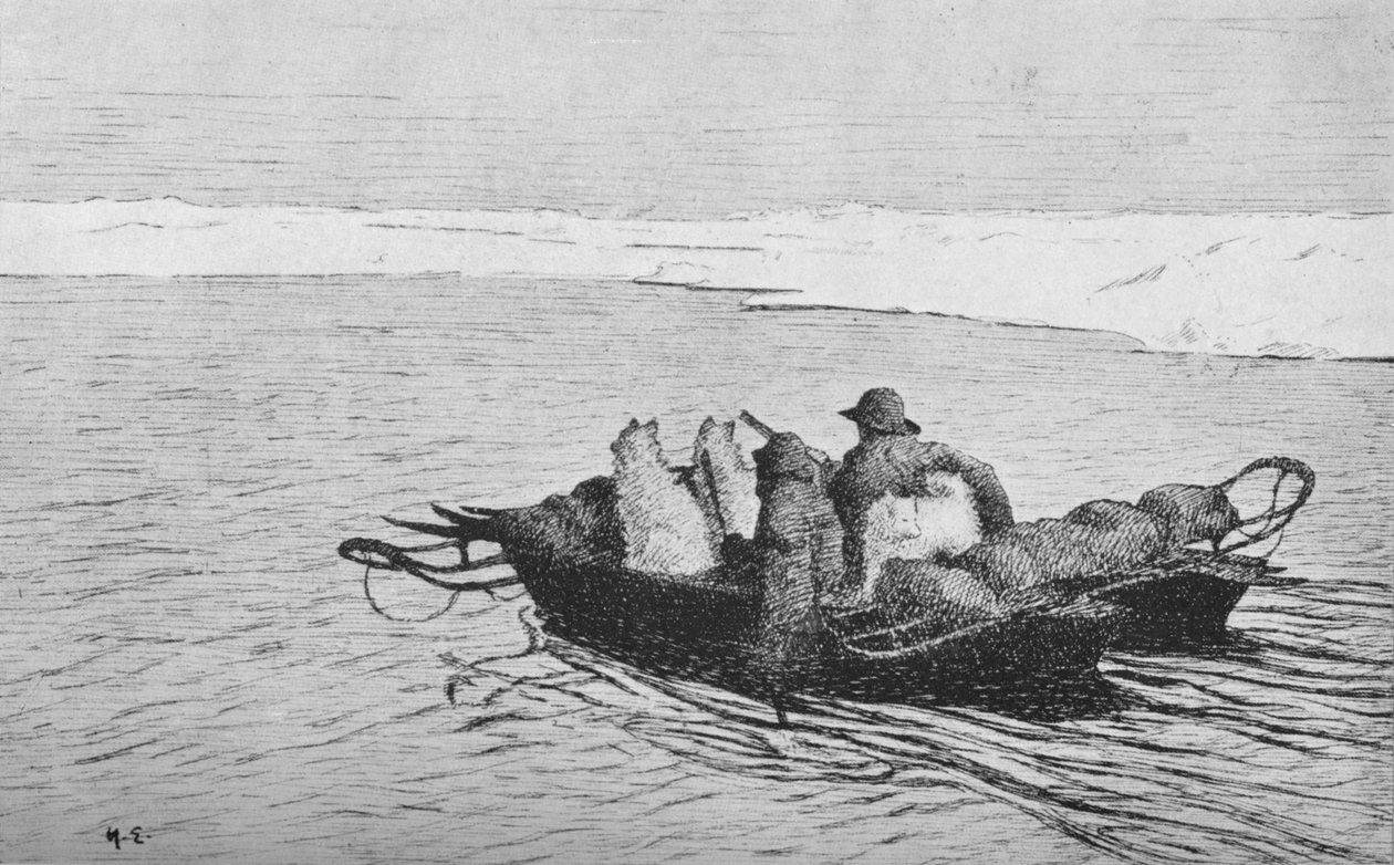 Nansen ja Johansen ylittämässä halkeamaa jäässä, 1896, 1928 tekijältä Unbekannt