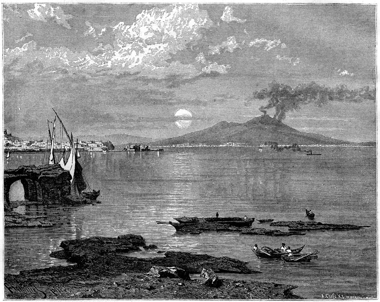 Napoli ja Vesuvius, Pausilippesta, Italiasta, 1800-luku tekijältä Unbekannt