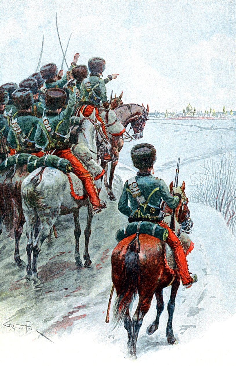 Napoleons Grande Armee näkemässä Moskovan, 1812 1800-luvun loppu tekijältä Unbekannt