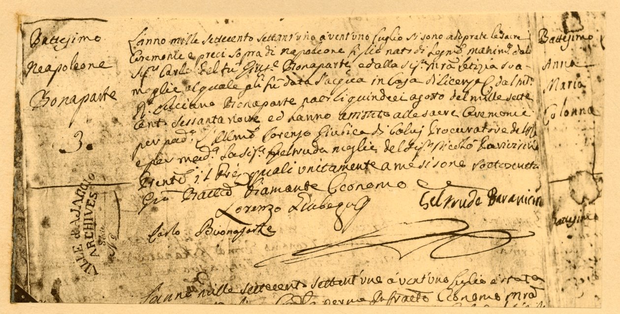 Napoleonin syntymätodistus, 19. heinäkuuta 1782, 1921. tekijältä Unbekannt