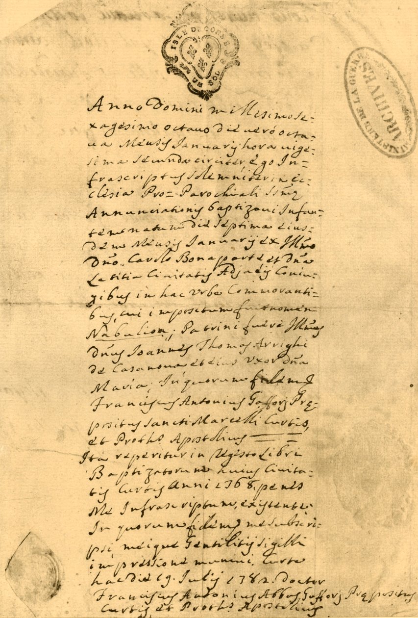 Napoleonin syntymätodistus, 21. heinäkuuta 1771, 1921. tekijältä Unbekannt