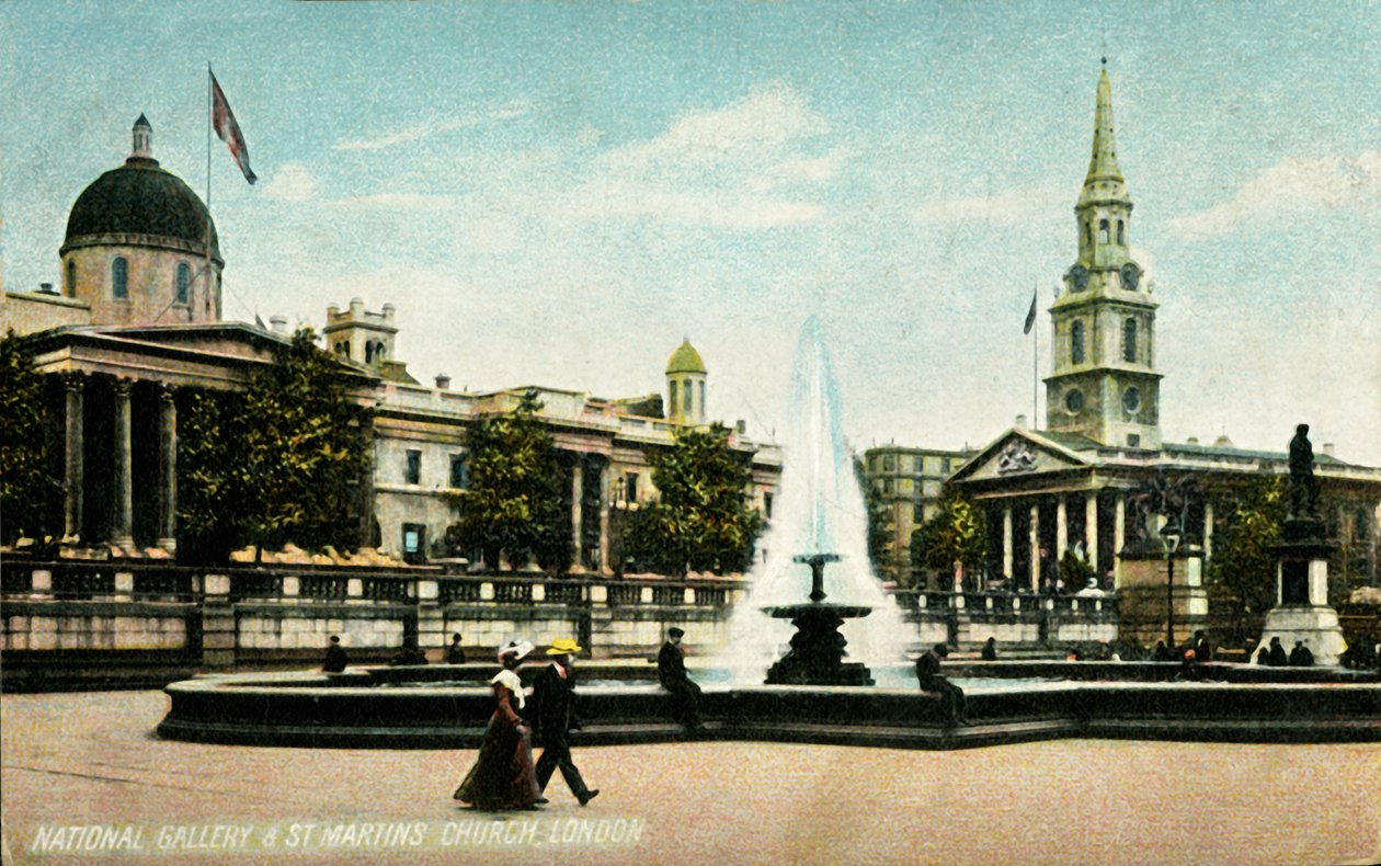 National Gallery ja St Martins Church Lontoo, 1800-luvun loppu - 1900-luvun alku. tekijältä Unbekannt