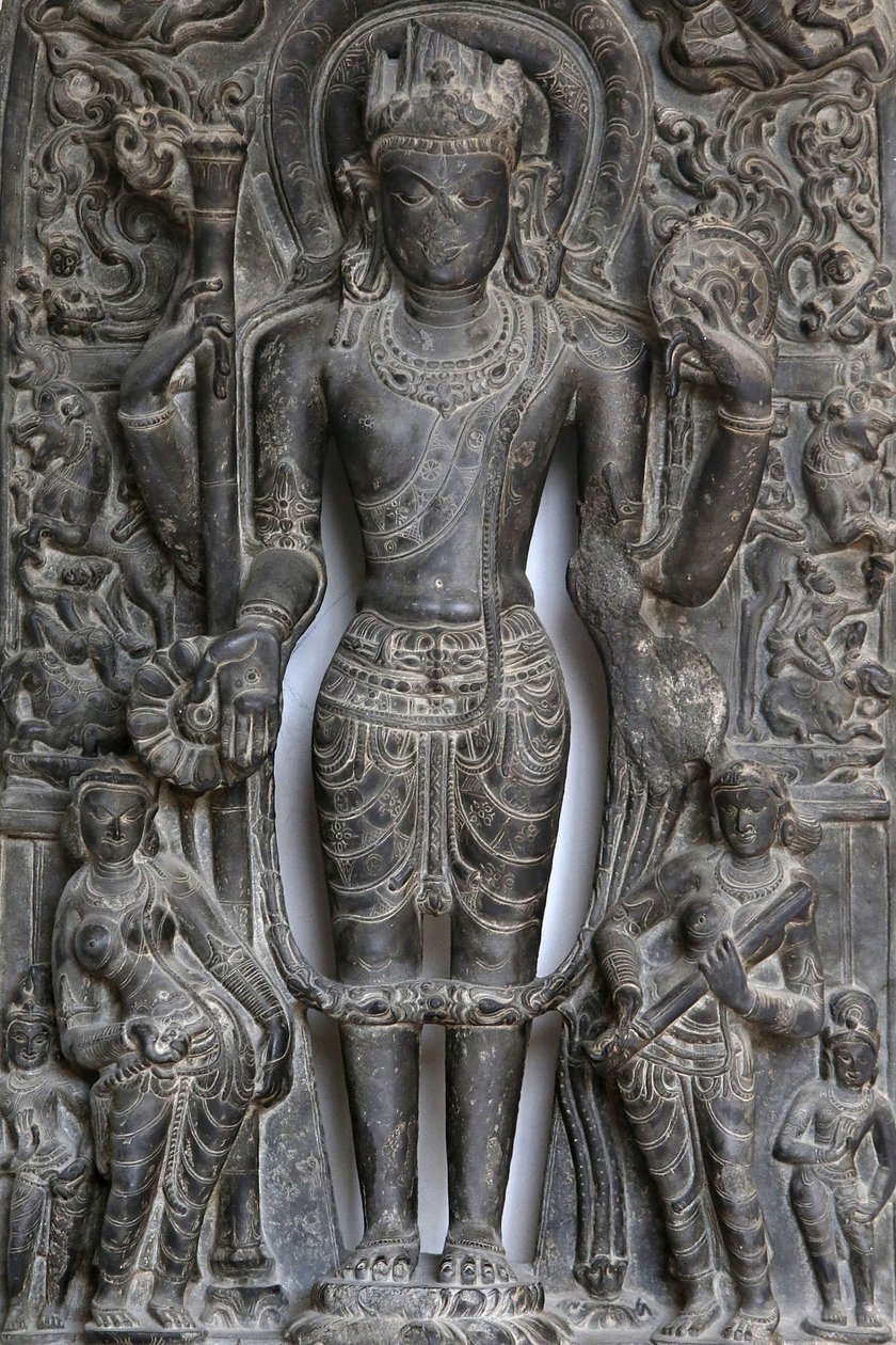 Intian kansallismuseo, Delhi. Vishnu. Pala, 9.-10. vuosisadalla jKr. Itä-Intiassa. Kivi. Yksityiskohta. Intia. tekijältä Unbekannt