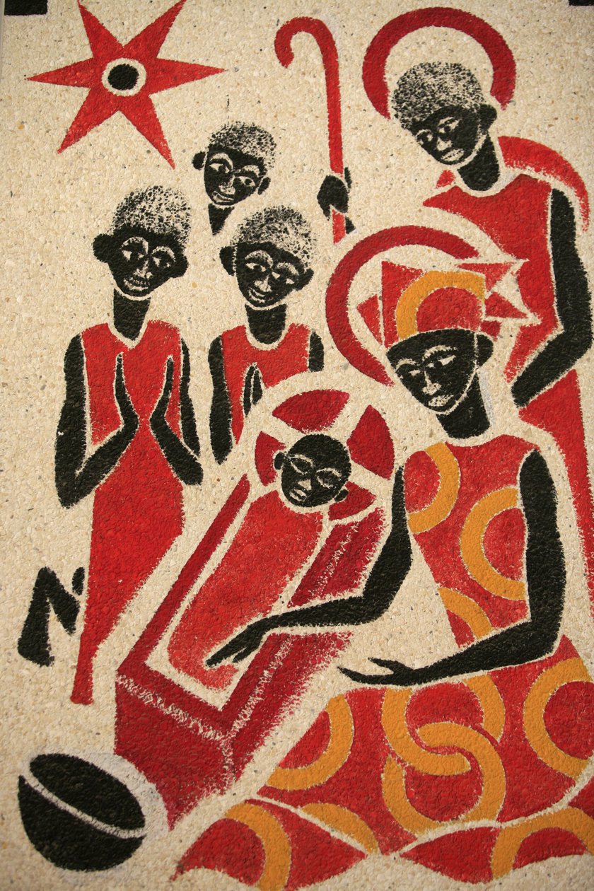 Syntymä Keur Moussa -luostarikirkon freskon suunnitteli ja maalasi vuonna 1963 Dom Georges Saget Keur Moussa Senegal tekijältä Unbekannt