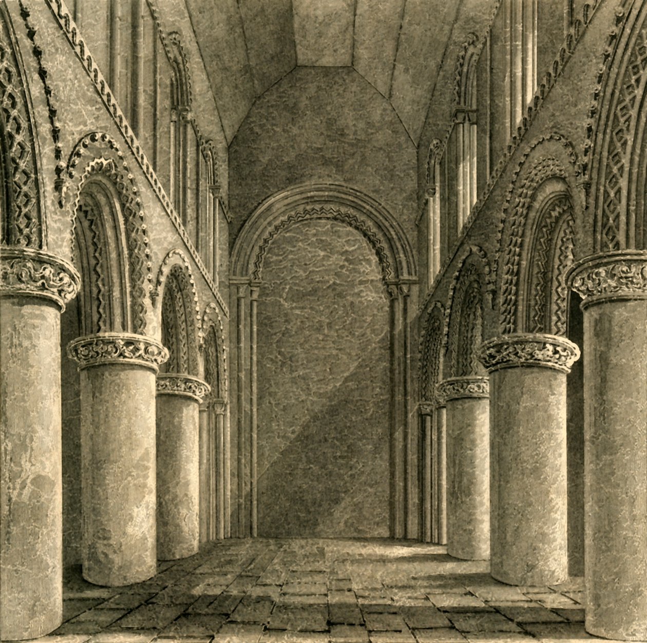 Steyningin kirkon nave, 1835. tekijältä Unbekannt