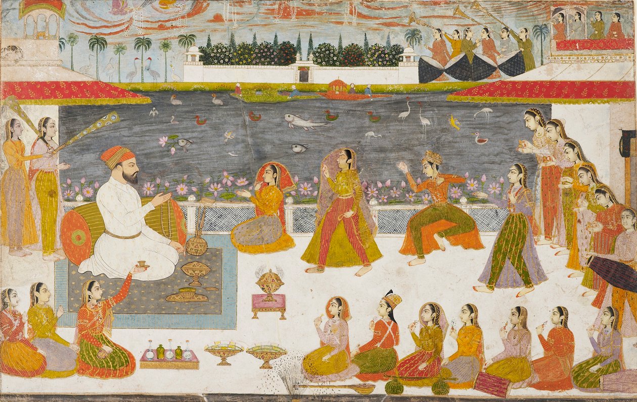 Nawab ja naiset katsomassa nautaa terassilla, 1760 tekijältä Unbekannt