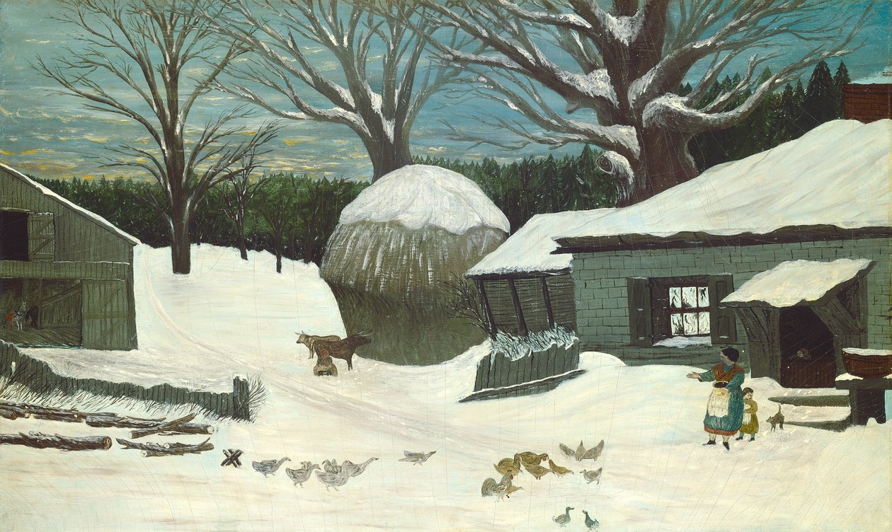 New England Farm in Winter, 1850 tai sen jälkeen. tekijältä Unbekannt