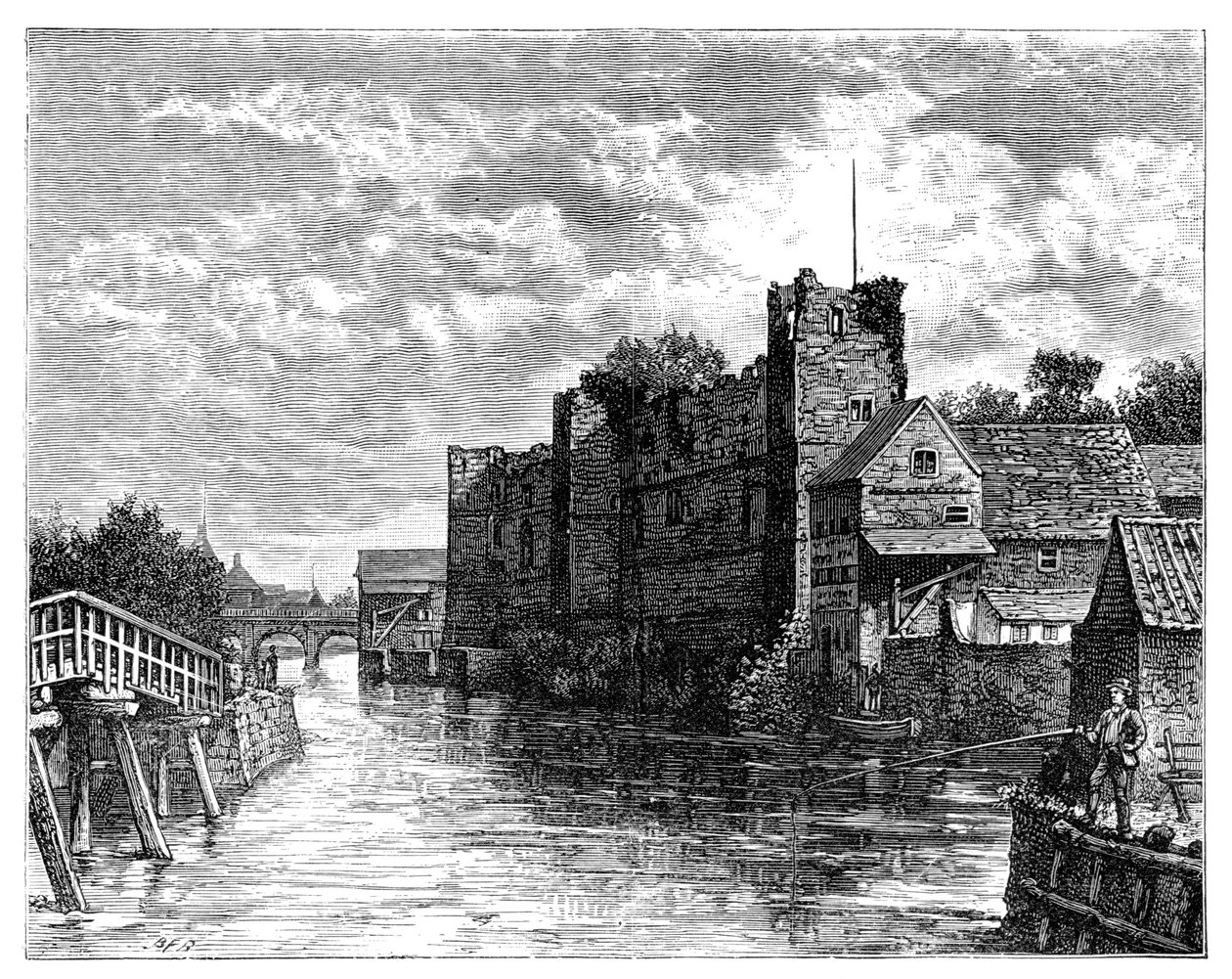 Newarkin linna ja Trent-joki, Newark-on-Trent, Nottinghamshire, 1900 tekijältä Unbekannt