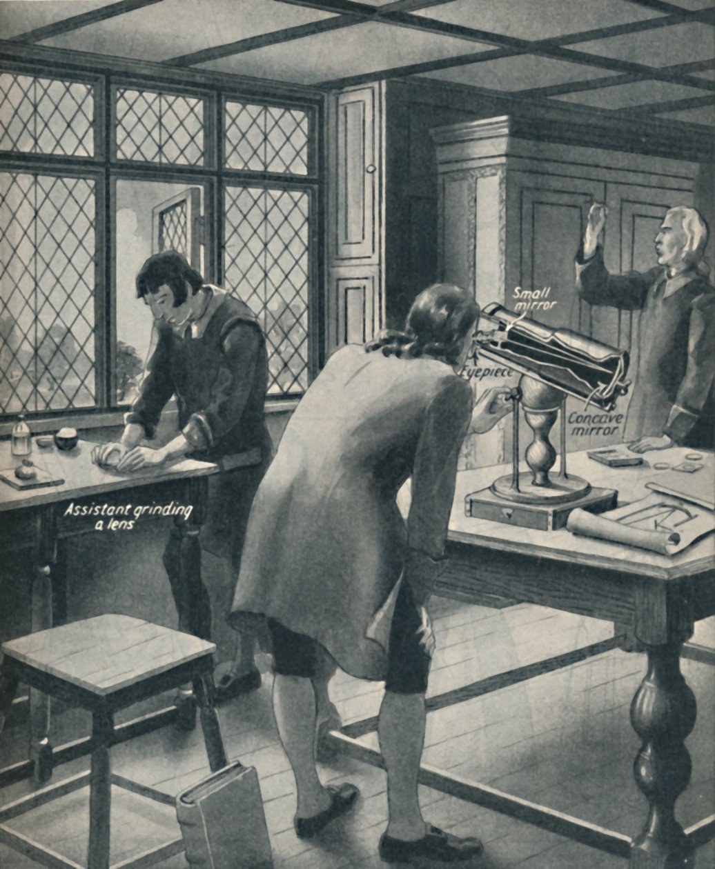 Newton keksii uuden teleskoopin, 1934 tekijältä Unbekannt
