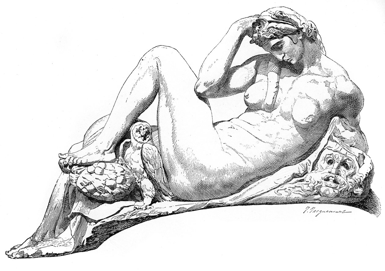 Yö Julian de Medicin haudalta, San Lorenzon basilika, Firenze, Italia, 1882 tekijältä Unbekannt