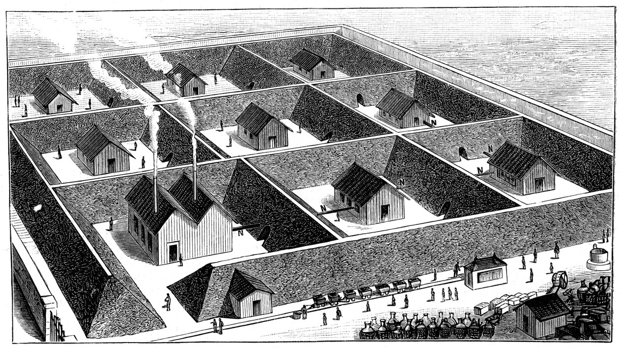 Nitroglyseriinin käsittelylaitos, räjähteiden tehdas, Val Bormida, lähellä Cengioa, Italia, 1888 tekijältä Unbekannt