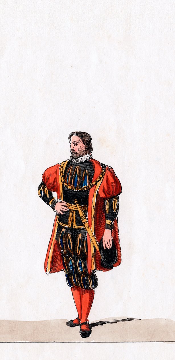 Aatelismies, pukusuunnittelu Shakespearen näytelmään, Henry VIII, 1800-luku tekijältä Unbekannt