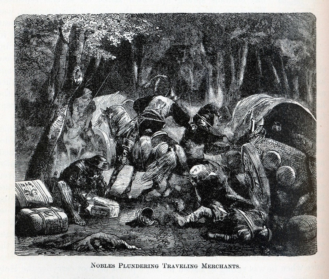Aateliset ryöstävät matkustavia kauppiaita, 1882 tekijältä Unbekannt