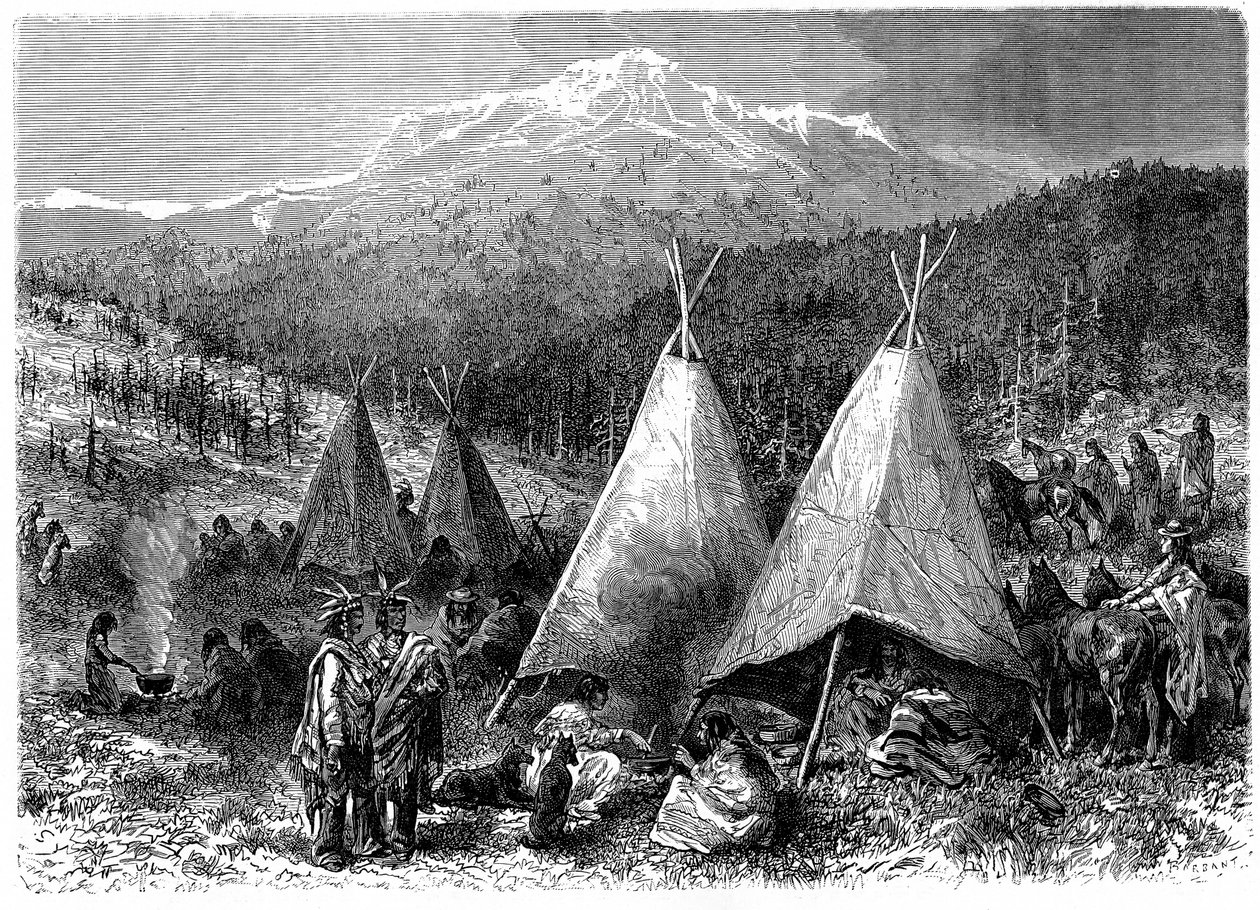 Pohjois-Amerikan intiaanileiri Oklahomassa, 1889 tekijältä Unbekannt