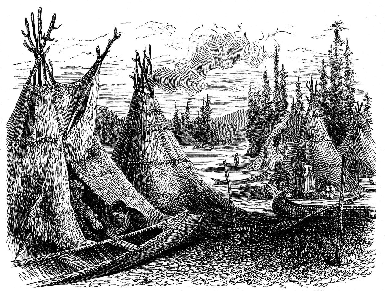 Pohjois-Amerikan krei-intiaaniasutus kesällä 1874 tekijältä Unbekannt
