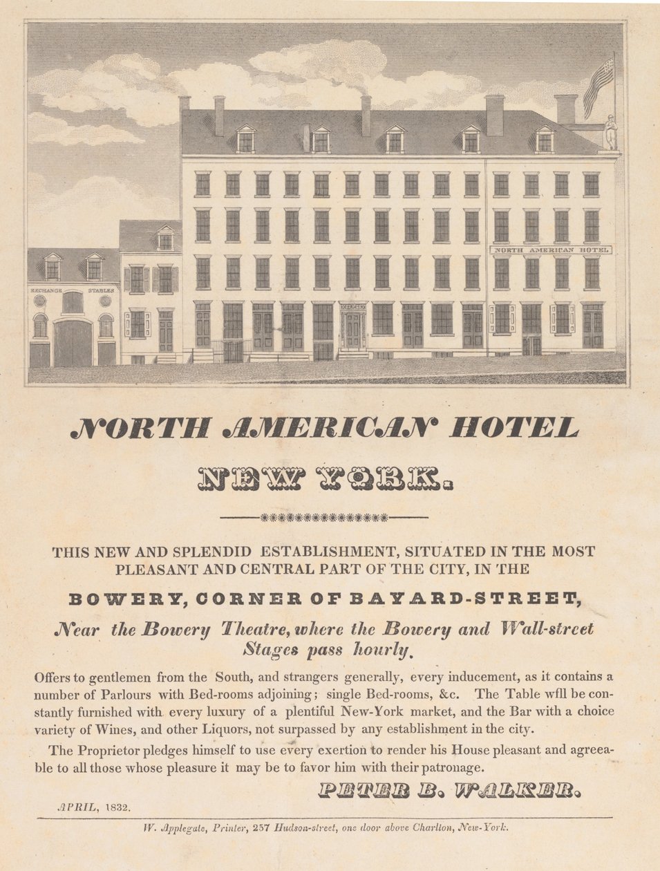 North American Hotel, New York, huhtikuu 1832. tekijältä Unbekannt