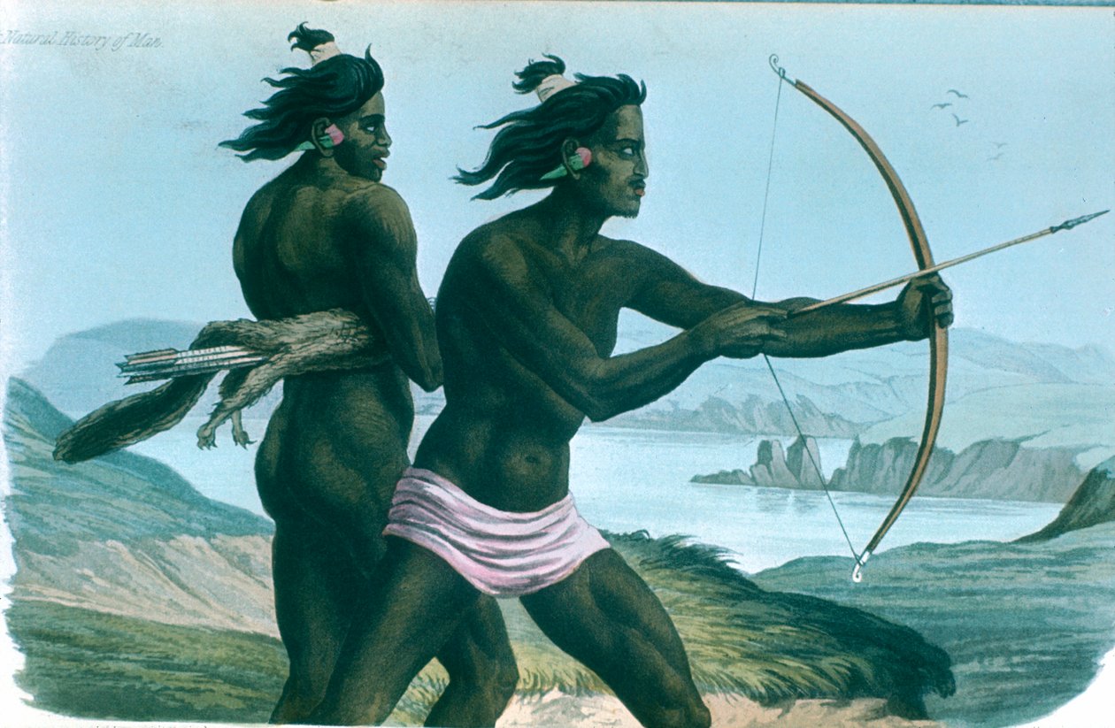 Pohjois-Amerikan San Franciscon intiaanit metsästämässä jousilla ja nuolilla, 1840 tekijältä Unbekannt