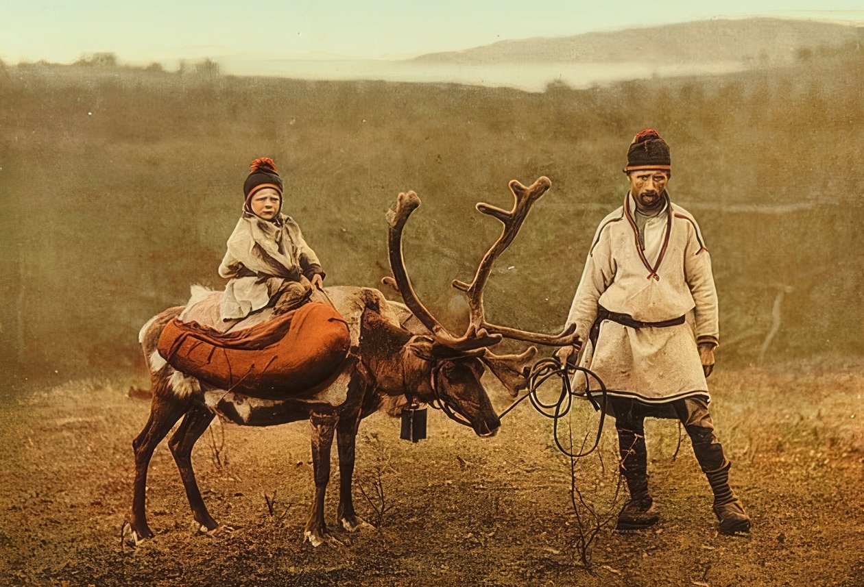 Norja. Rag (siemen) poron kanssa. Noin 1900. Photochrom. Valokuvaus: Photoglob / Zurich tekijältä Unbekannt