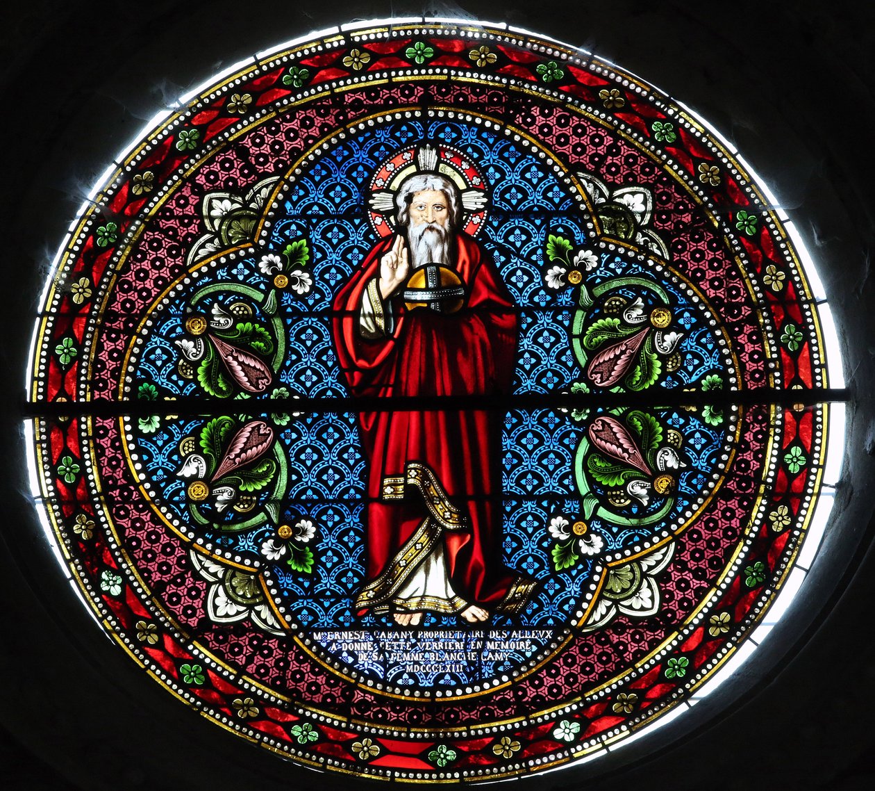 Notre-Dame Saint-Lazaren kollegiaalinen kirkko. Lasimaalaus. Jumala. Avallon. Ranska tekijältä Unbekannt