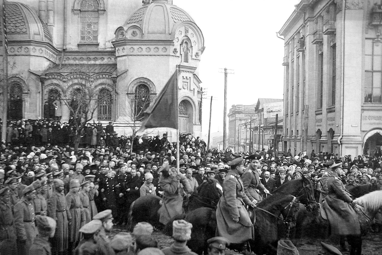 Kenraali Denikinin vapaaehtoisarmeijan miehitys Harkovissa, Venäjän sisällissota, 1918 tekijältä Unbekannt