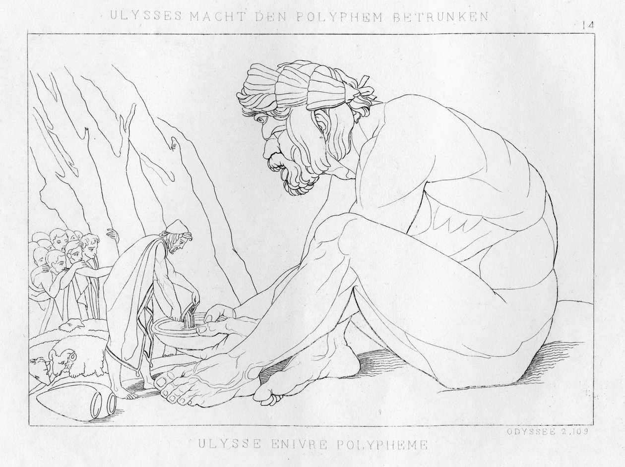 Odysseus juomassa Kykloopin Polyfemosin kanssa, 1833 tekijältä Unbekannt