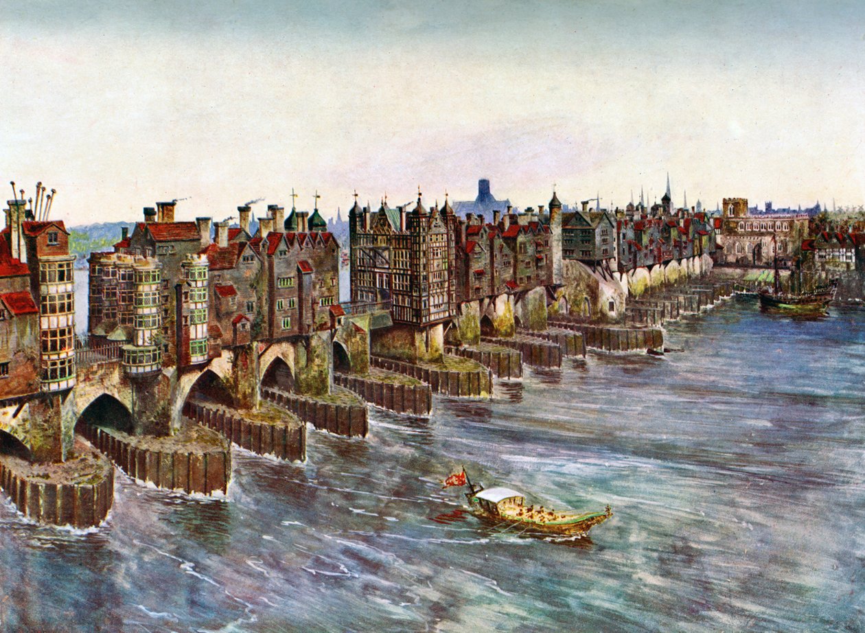 Old London Bridge, noin 1630, n. 1900-1920 tekijältä Unbekannt