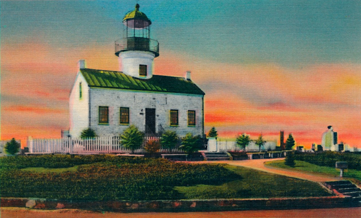 Vanha espanjalainen majakka, rakennettu 1850. San Diego, Kalifornia, n. 1941 tekijältä Unbekannt