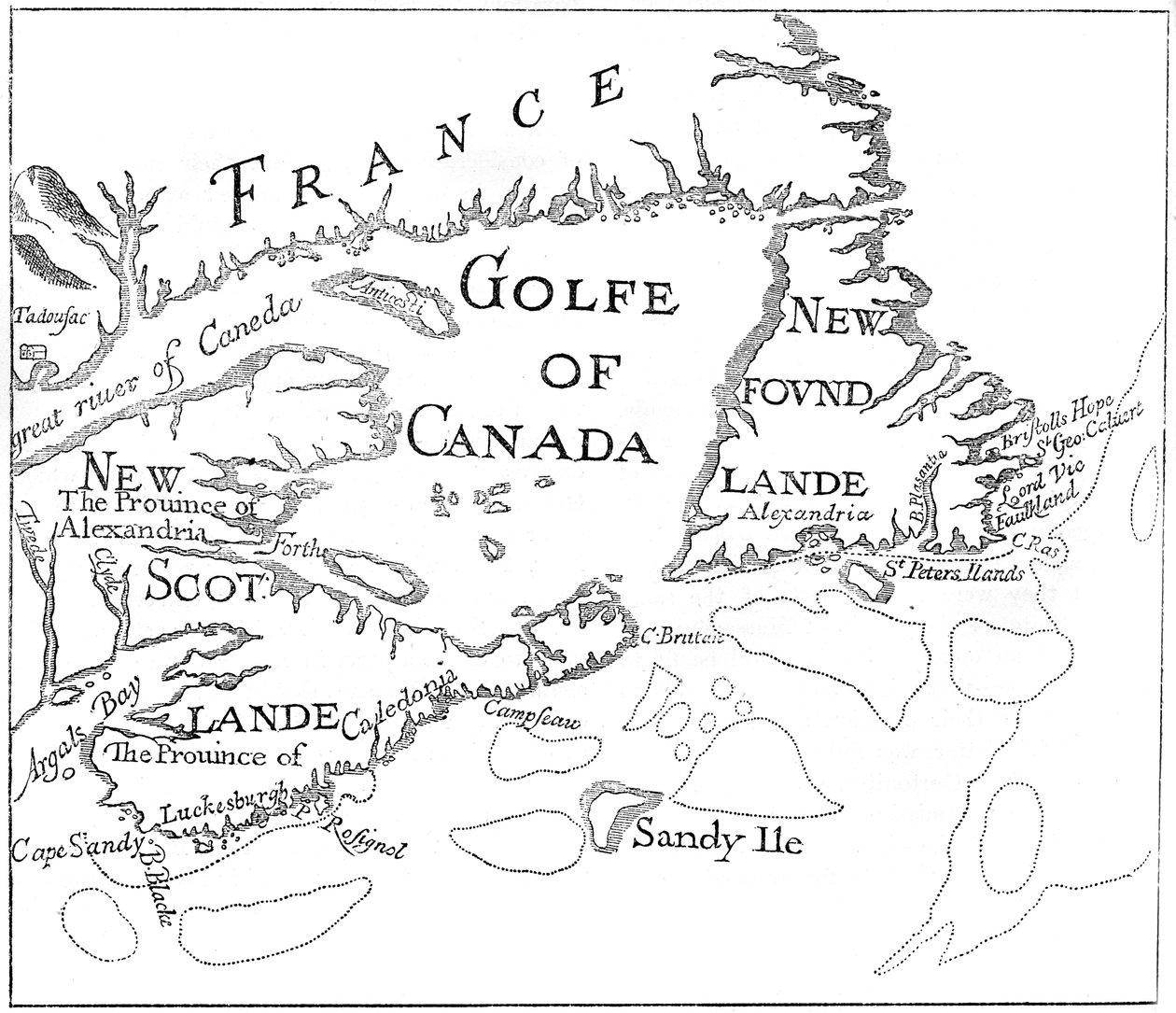 Vanha Acadian kartta, 1600-luku vuodelta 1880 tekijältä Unbekannt