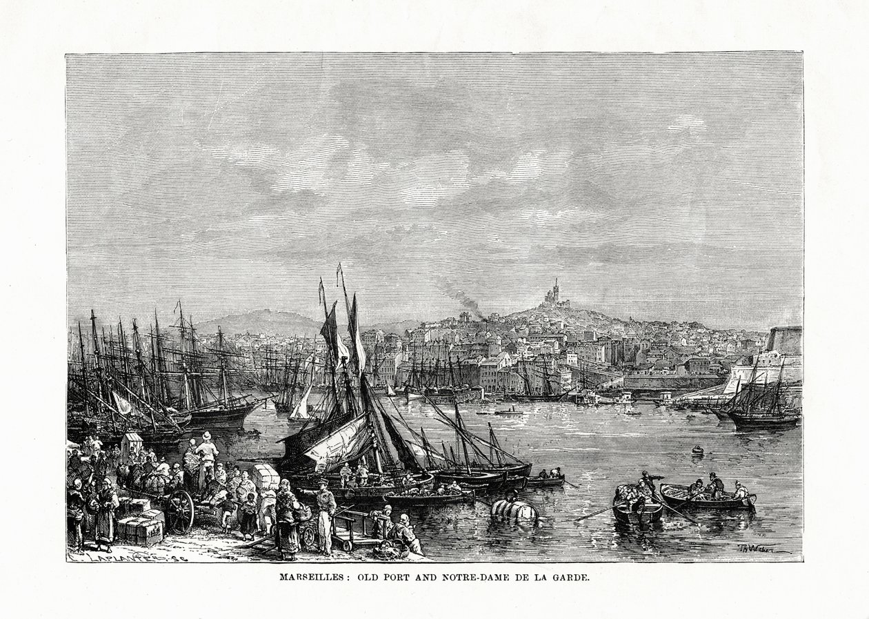 Vanha satama ja Notre Dame de la Garde, Marseille, Ranska, 1879 tekijältä Unbekannt