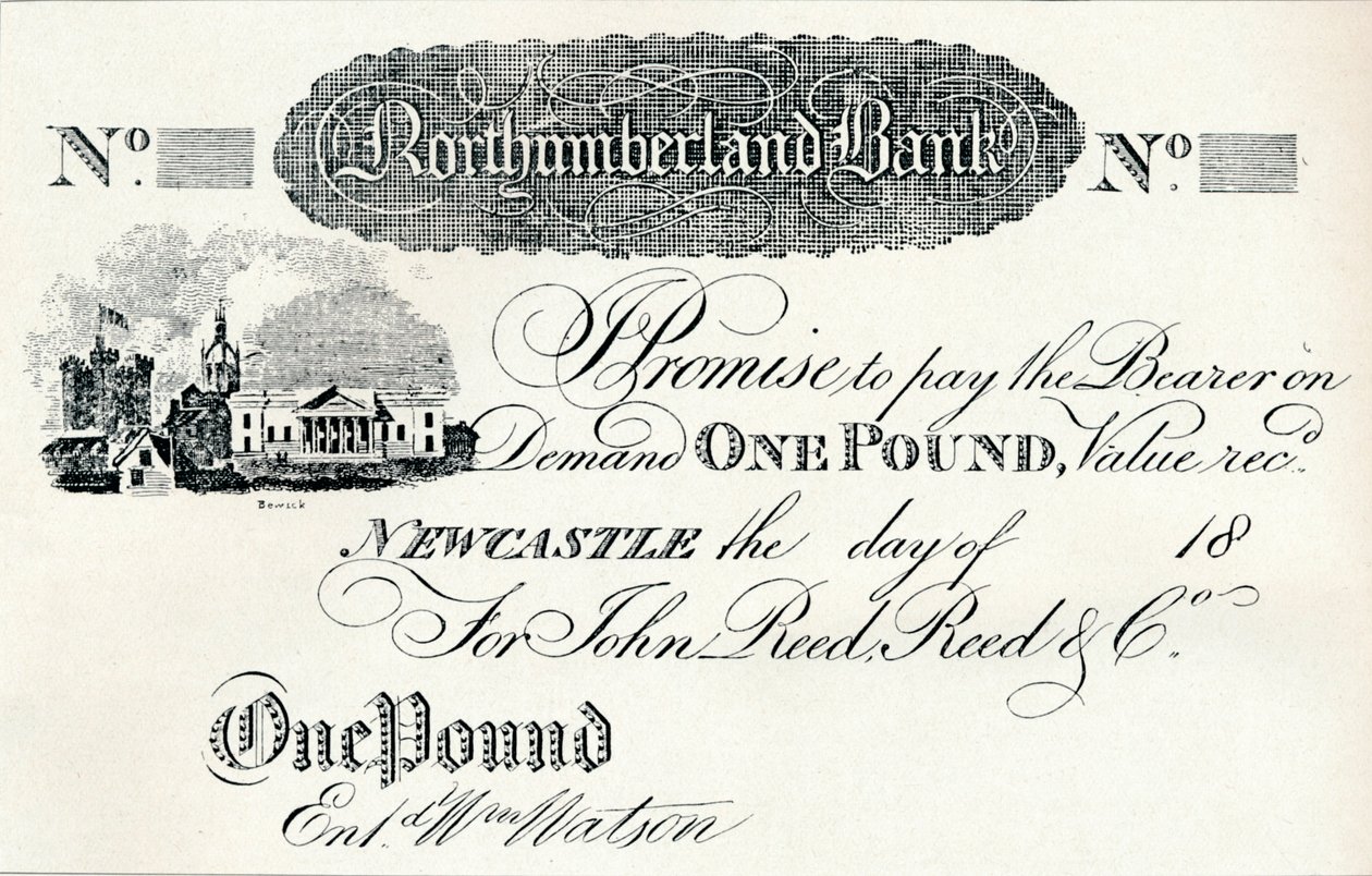 Northumberland Bankin yhden punnan seteli, c1820 tekijältä Unbekannt