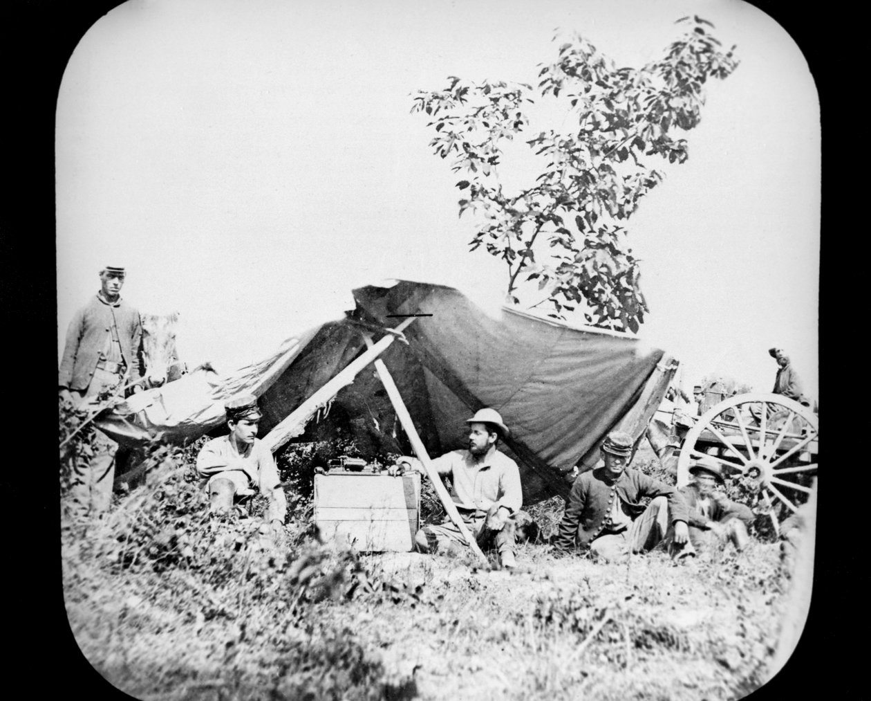 Yksi General Grants Union Field Telegraph -asemista Yhdysvaltain sisällissodan aikana, 1861-1865 tekijältä Unbekannt