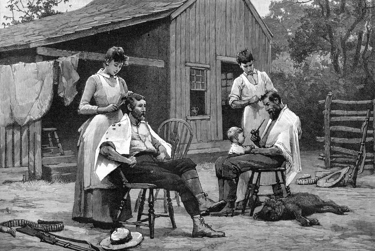 One of a Ladys Duties - Hiusten leikkaus En Famille, 1889 tekijältä Unbekannt