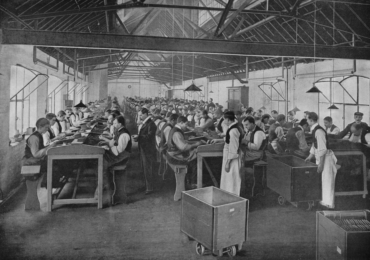 Yksi sikarien valmistusosastoista Salmon and Gluckstein Ltd:ssä, Lontoo, 1870-luku 1903 tekijältä Unbekannt