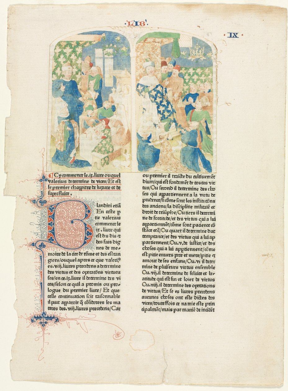 Valerius Maximussin kirjan IX avaussivu 1476 tekijältä Unbekannt
