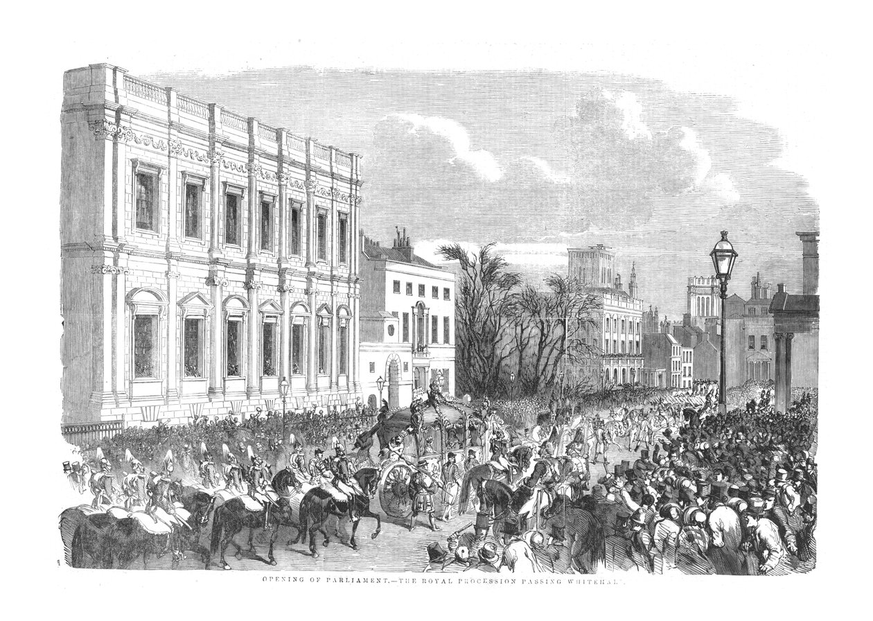 Parlamentin avajaiset - Kuninkaallinen kulkue ohittaa Whitehallin, 1854 tekijältä Unbekannt