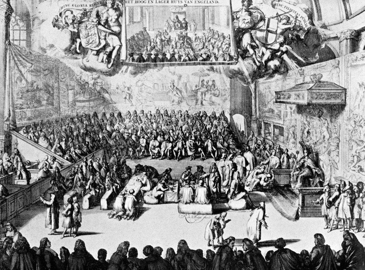 Kuningatar Anne avasi parlamenttitalon, Westminster, Lontoo, 1700-luku 1905 tekijältä Unbekannt