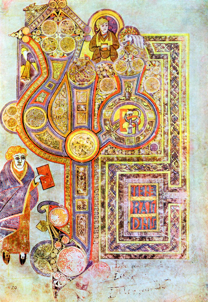 St Matthews Gospel Liber Generationesin avaussanat, The Book of Kells, c800 tekijältä Unbekannt