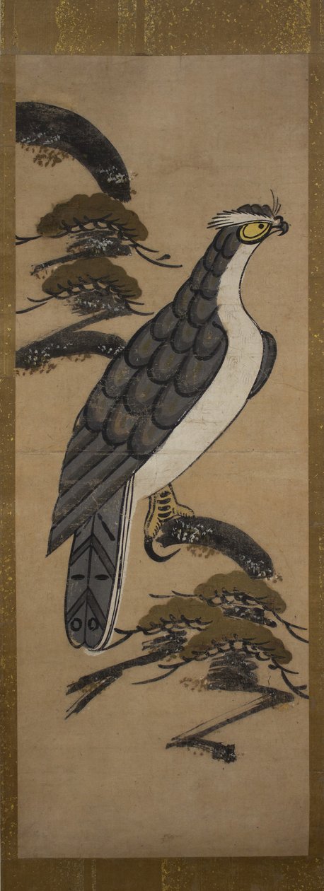 Otsu-e of Falcon mäntyllä, 1700-luku. tekijältä Unbekannt