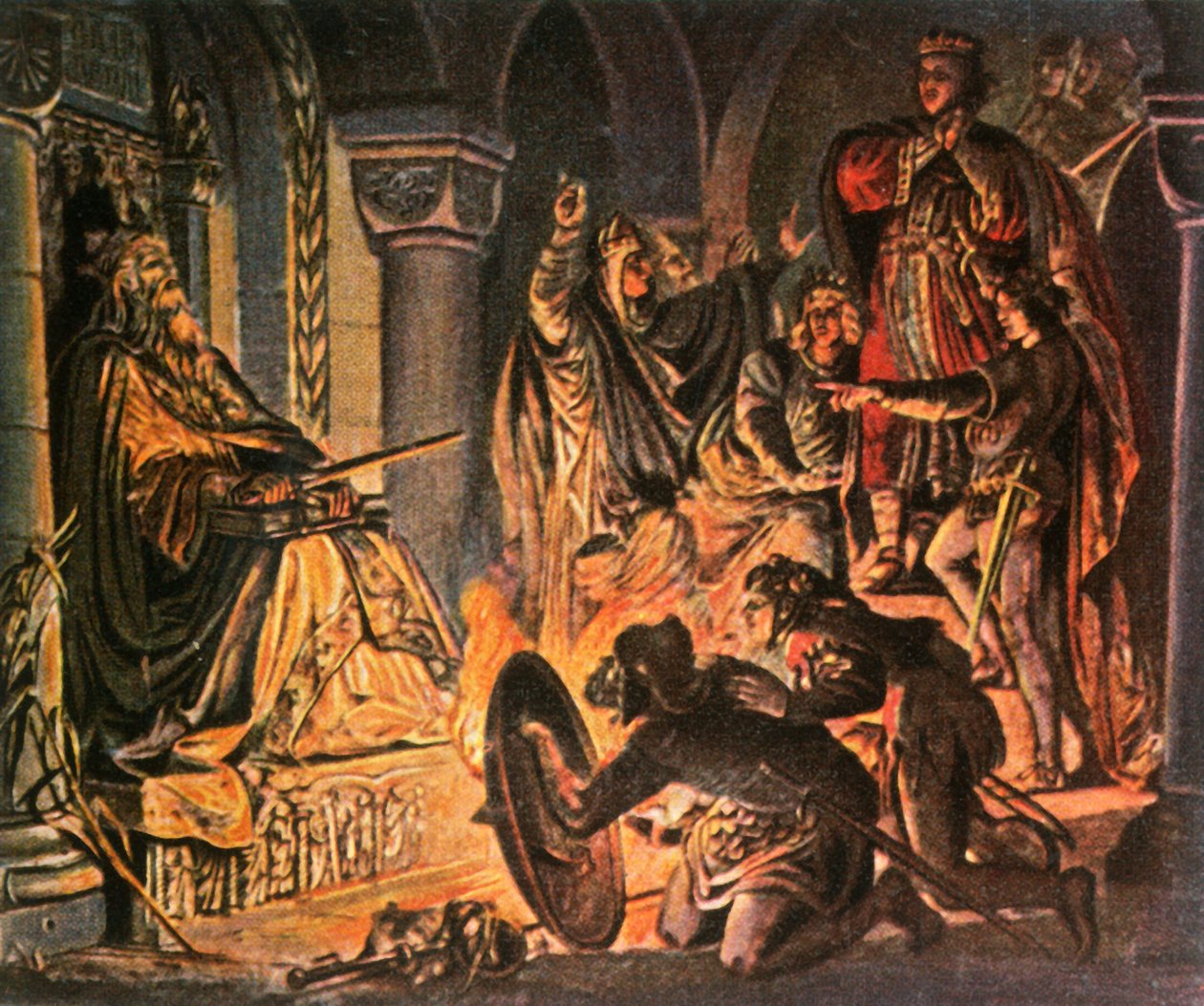 Otto III vierailee Kaarle Suuren haudalla 1000 jKr., 1936. tekijältä Unbekannt