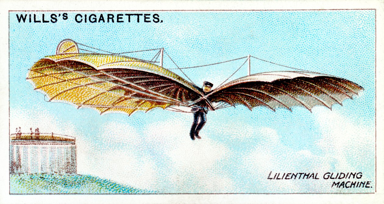 Otto Lilienthal, saksalainen purjelentokoneen edelläkävijä ja ilmailun keksijä, joka lensi yhdellä purjelentokoneistaan tekijältä Unbekannt