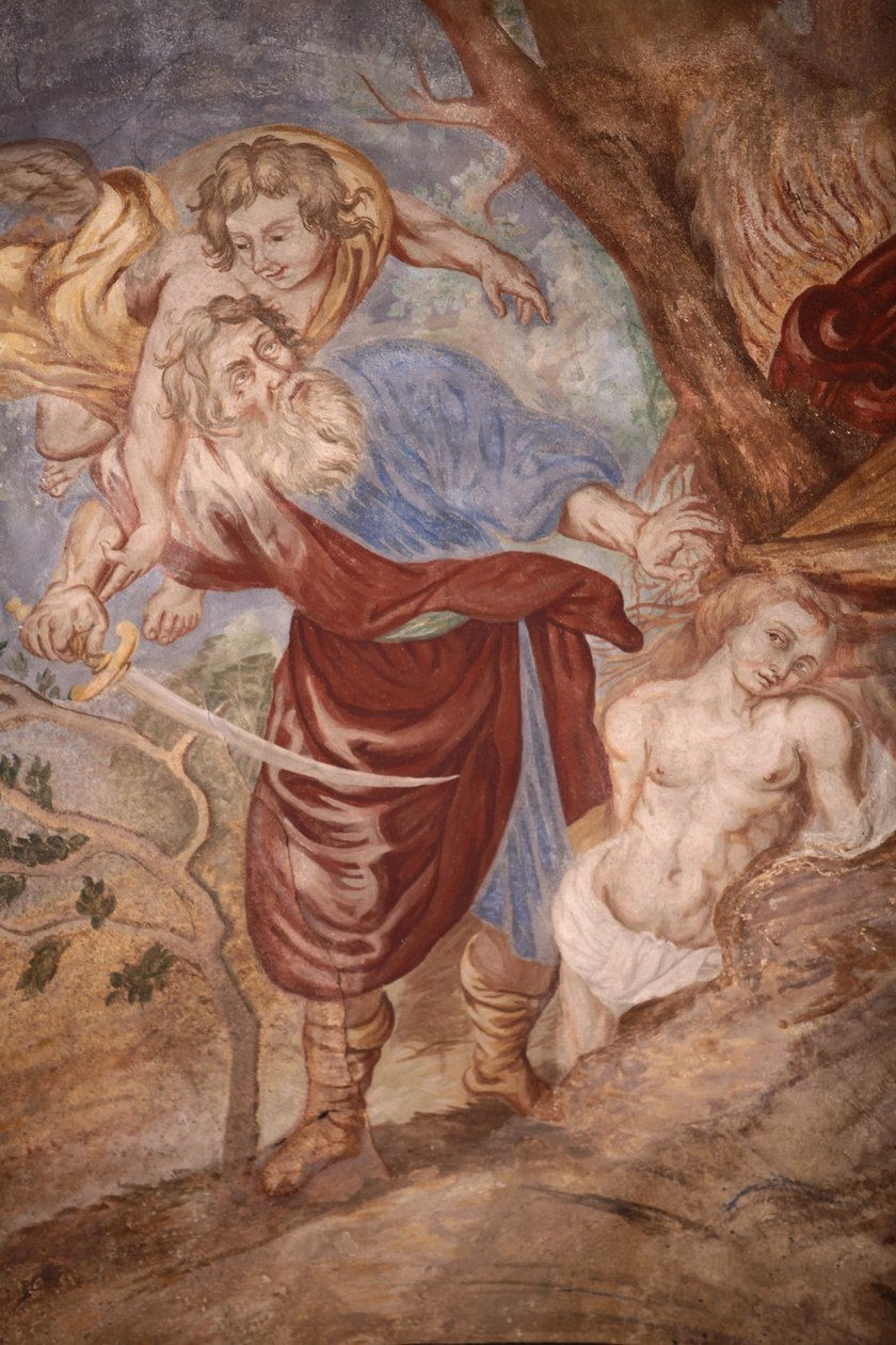 Neitsyt Marian taivaaseenastumisen kirkko. Abraham uhraa poikansa Cordon Francen tekijältä Unbekannt