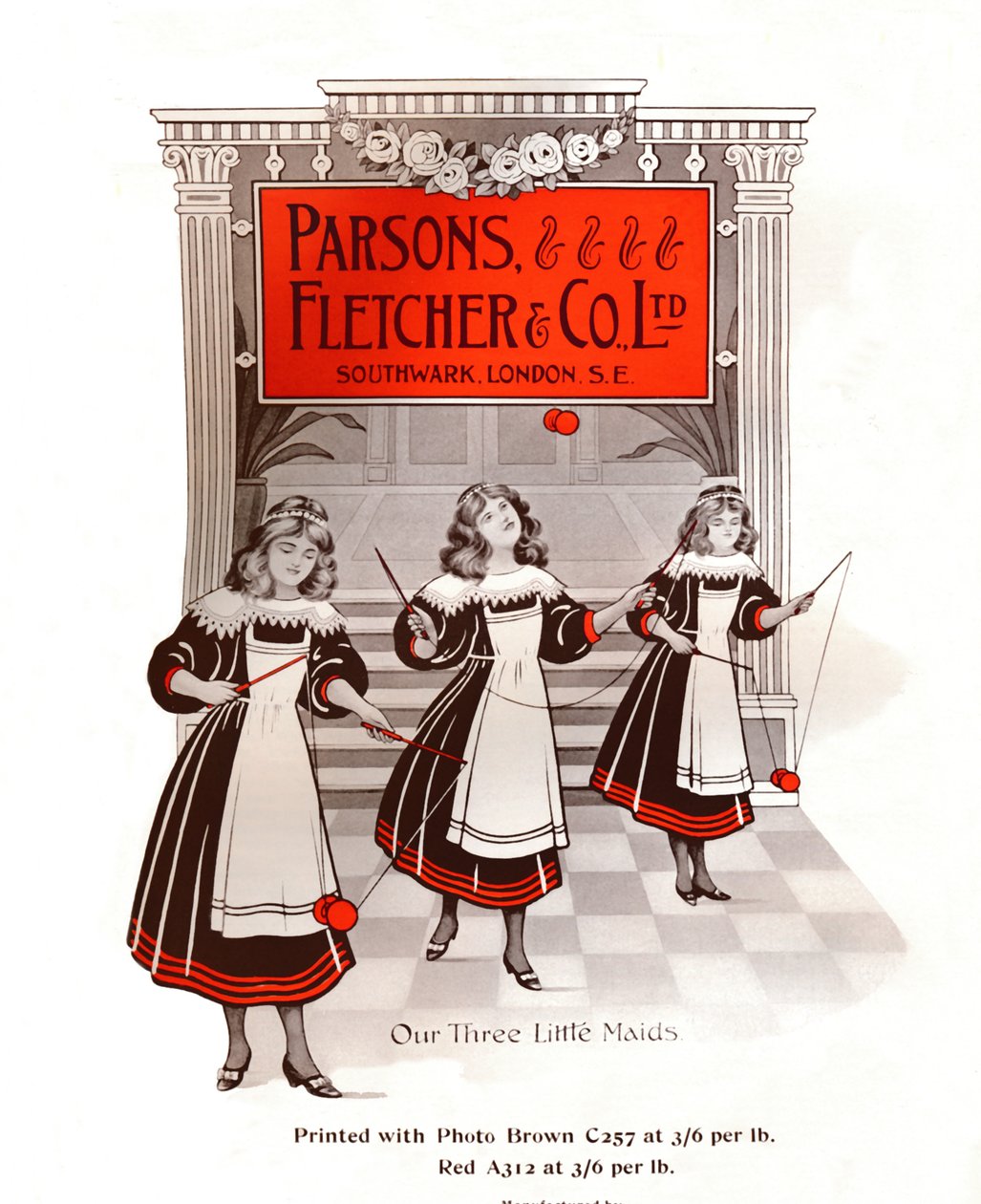Kolme pientä piikaa - Parsons, Fletcher & Co., Ltd. -ilmoitus, 1909. tekijältä Unbekannt