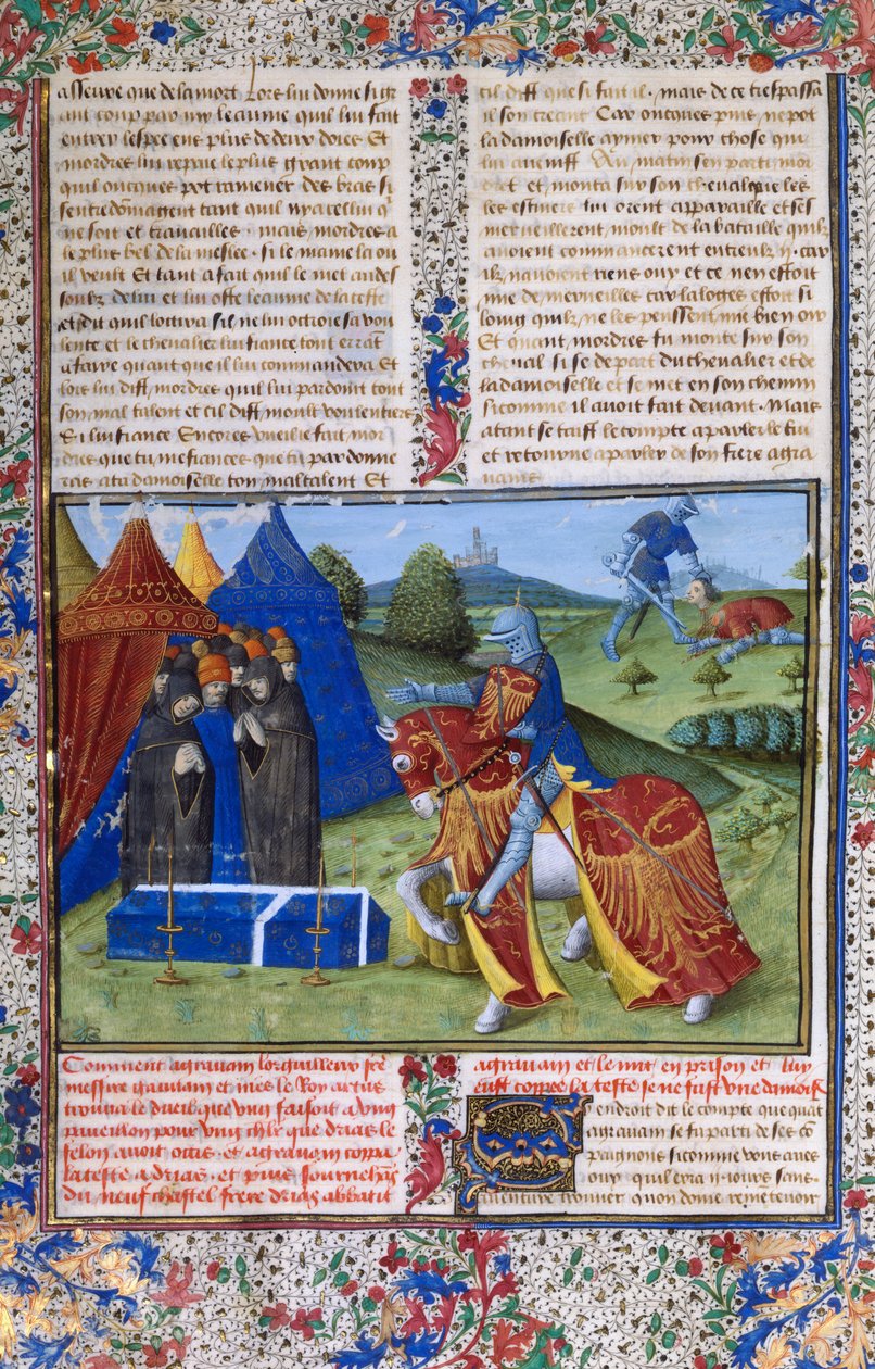 Sivu Le Livre de Lancelot du Lacista Sir Lancelotin kirja järvestä, 1400-luku tekijältä Unbekannt