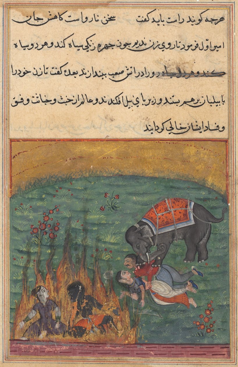 Sivu julkaisusta Tales of a Parrot Tuti-nama: 22. yö: rangaistuksena..., c. 1560. tekijältä Unbekannt