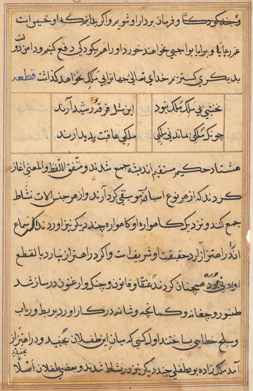 Sivu julkaisusta Tales of a Parrot Tuti-nama: tekstisivu, n. 1560. tekijältä Unbekannt