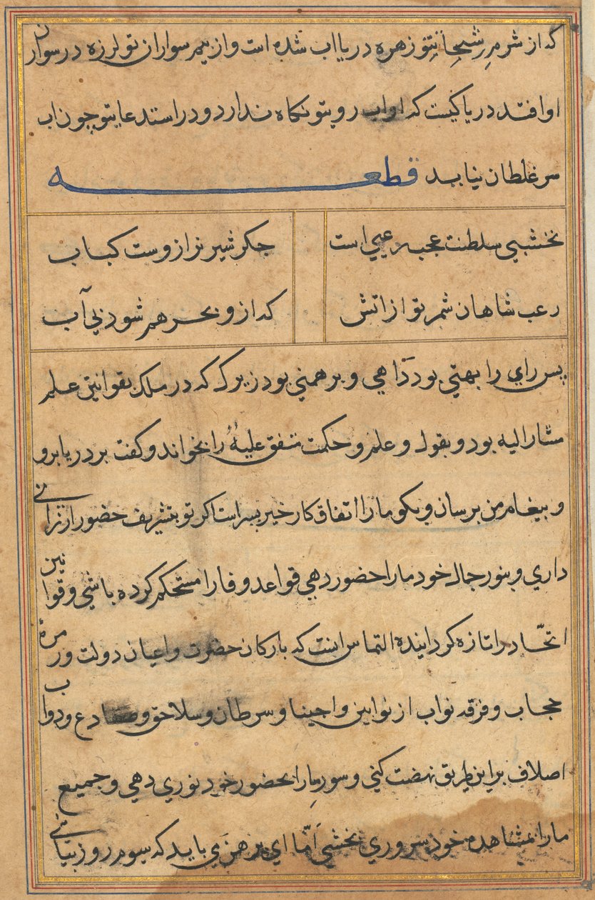 Sivu julkaisusta Tales of a Parrot Tuti-nama: tekstisivu, n. 1560. tekijältä Unbekannt
