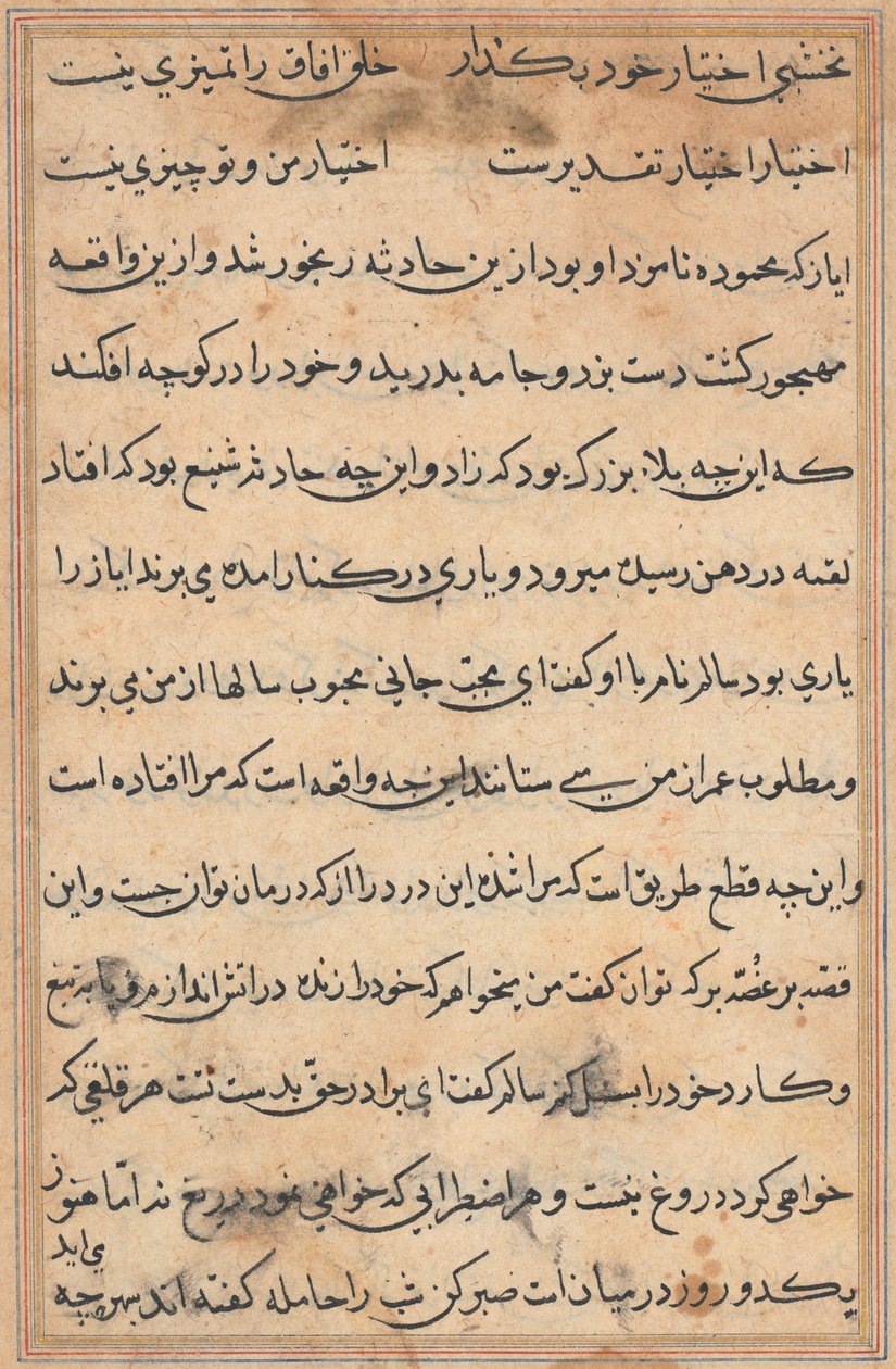 Sivu julkaisusta Tales of a Parrot Tuti-nama: tekstisivu, n. 1560. tekijältä Unbekannt